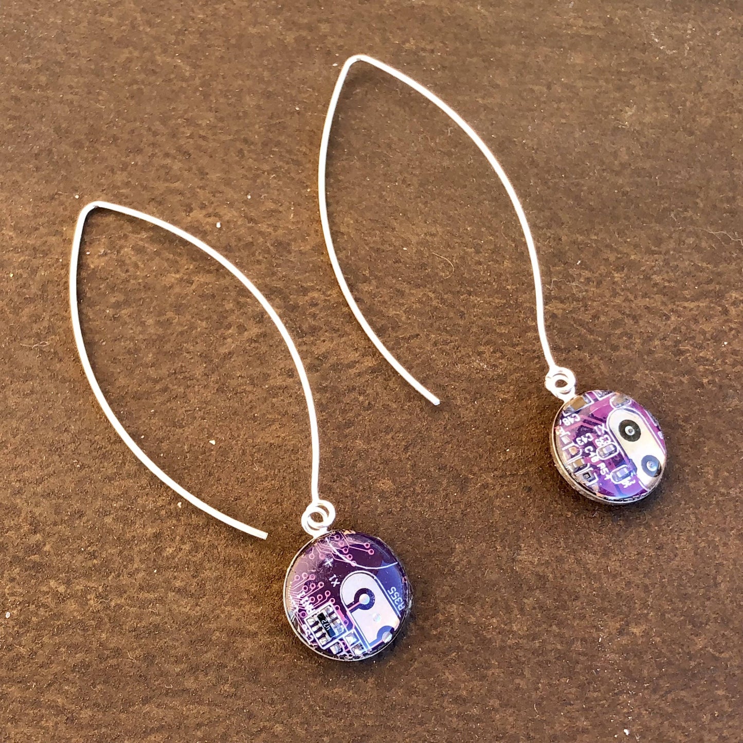 Pendientes largos plata de ley 925 techie 15mm violeta ref 1121