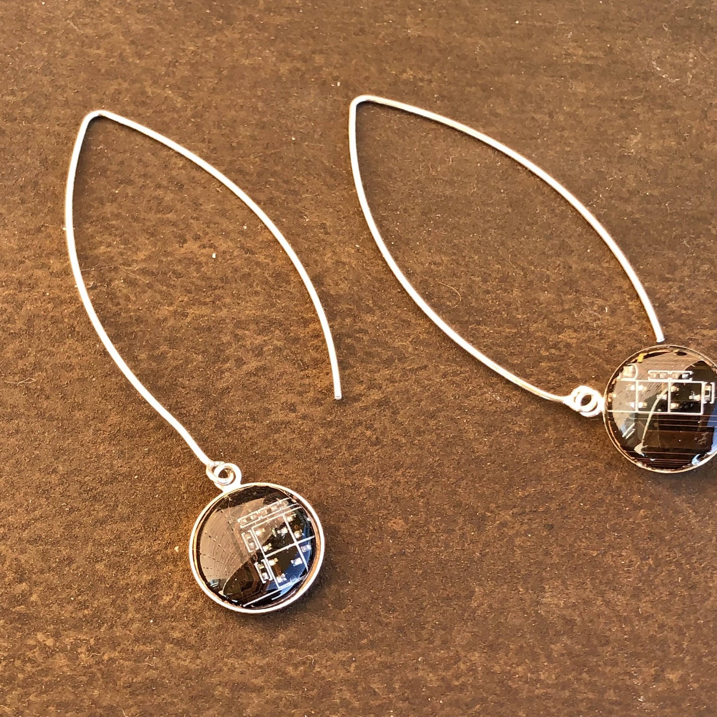 Pendientes largos plata de ley 925 techie 15mm marrón ref 1123
