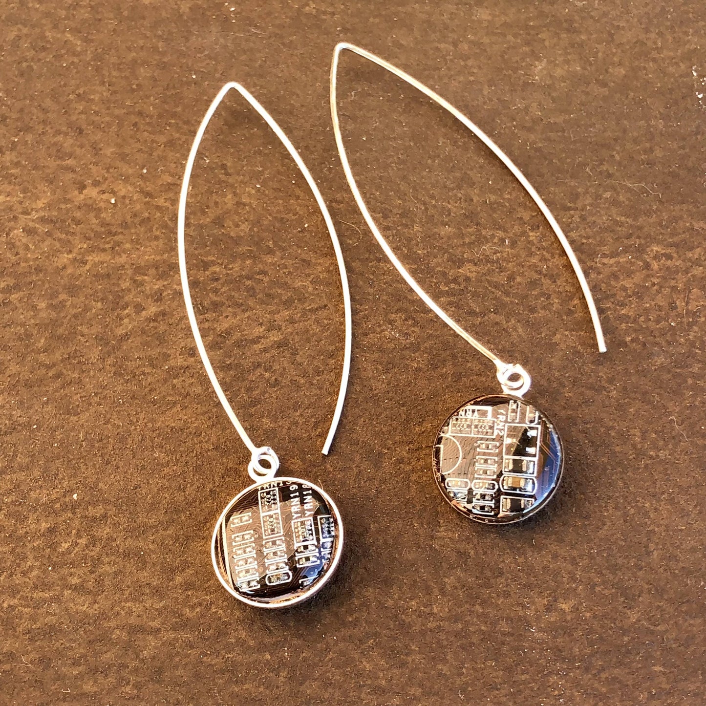 Pendientes largos plata de ley 925 techie 15mm marrón ref 1124