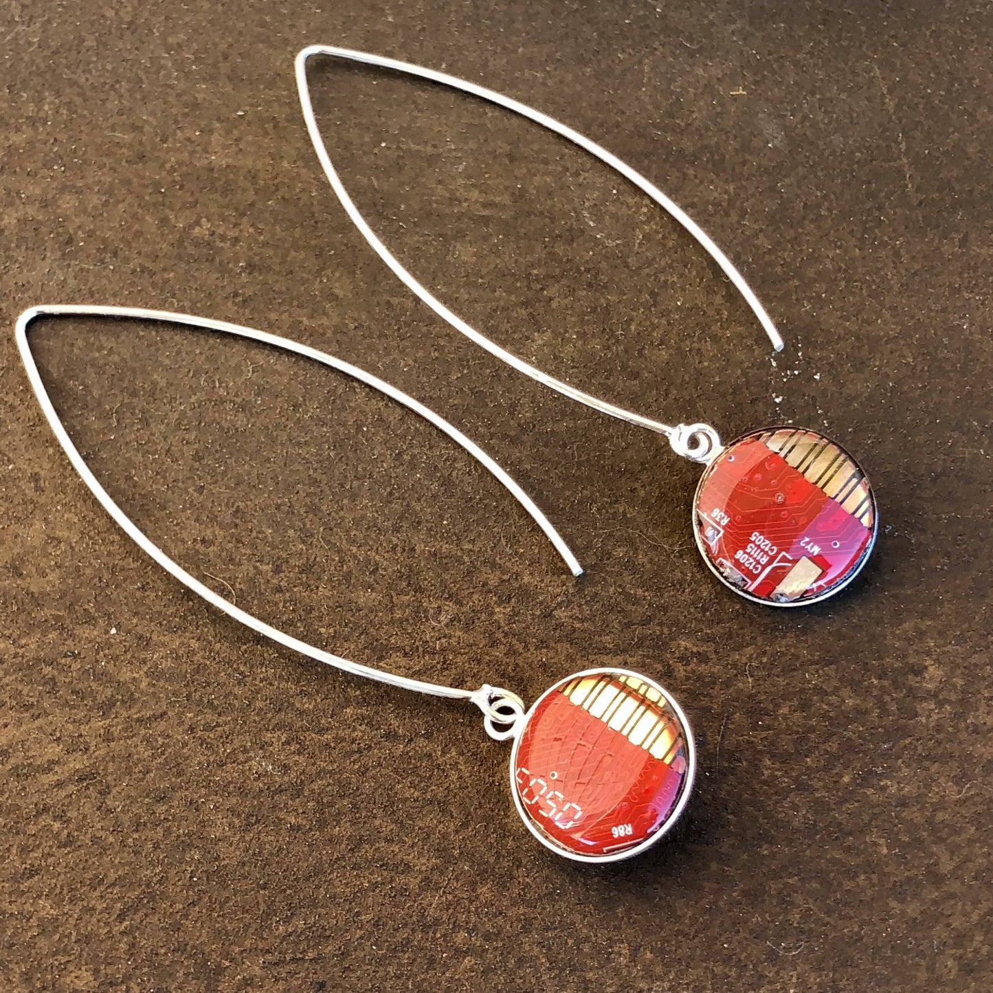 Pendientes largos plata de ley 925 techie 15mm rojo ref 1128