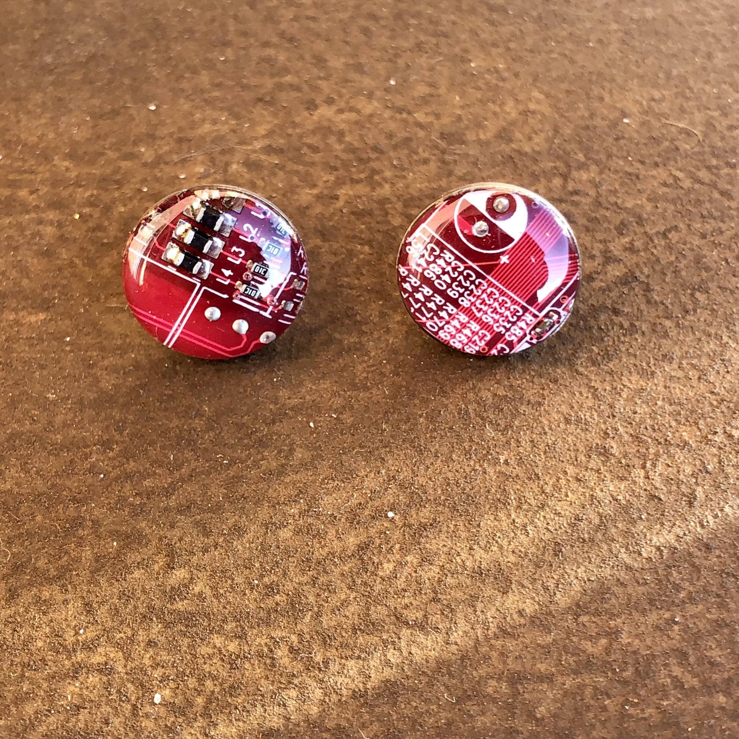 Pendientes botón plata de ley 925 techie rojo 15mm ref 1153