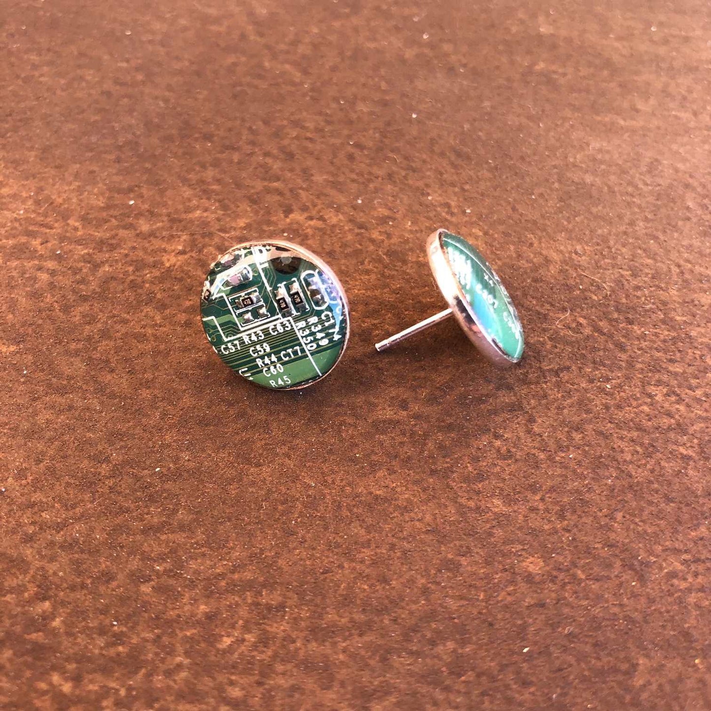 Pendientes botón plata de ley 925 techie verde 15mm ref 1154