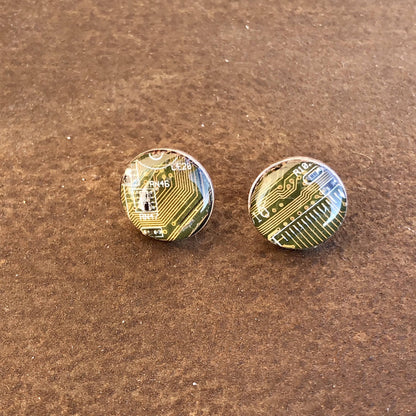Pendientes botón plata de ley  925 techie amarillo 15mm  ref 1141