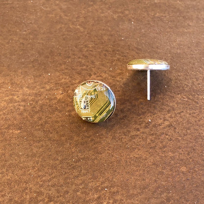 Pendientes botón plata de ley  925 techie amarillo 15mm  ref 1141