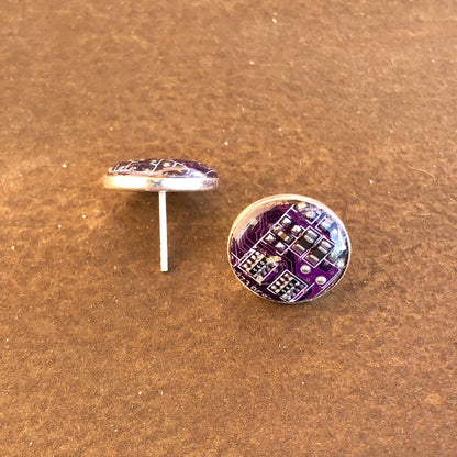 Pendientes botón plata de ley  925 techie violeta 15mm  ref 1142