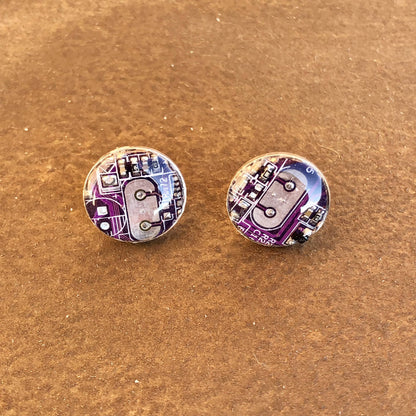 Pendientes botón plata de ley  925 techie violeta 15mm  ref 1146