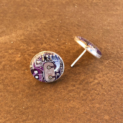 Pendientes botón plata de ley  925 techie violeta 15mm  ref 1146
