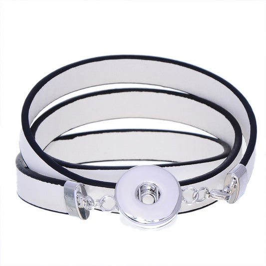 Pulsera similpiel blanca tres vueltas para botón Snap