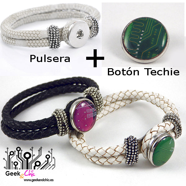 Pulsera en piel blanca para botón Snap